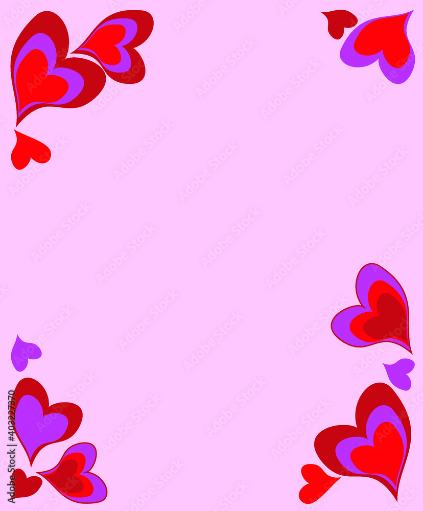 hearts of retro color on pink background