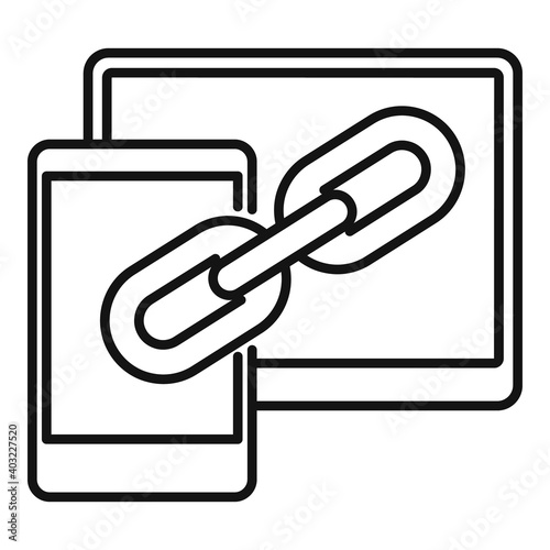 Backlink strategy phone tablet icon. Outline backlink strategy phone tablet vector icon for web design isolated on white background