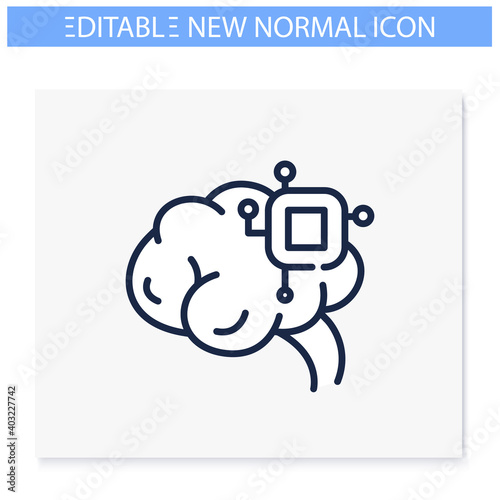 Ai mind line icon.New normal concept.Ai innovations. Automation, digitalization, smart solution. New life after covid19 outbreak, pandemic time influence. Isolated vector illustration.Editable stroke 
