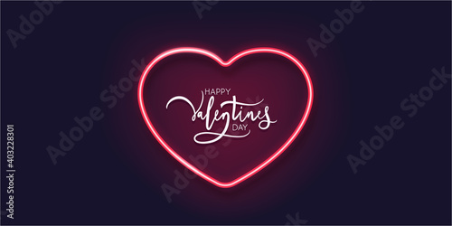 Valentine s Day card design with heart shaped neon. Vector illustration