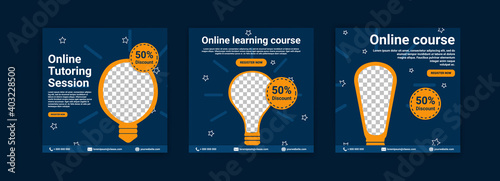 Online courses and classes. Social media post templates for digital marketing and promotion. Advertisements for webinars. Keep studying even at home.