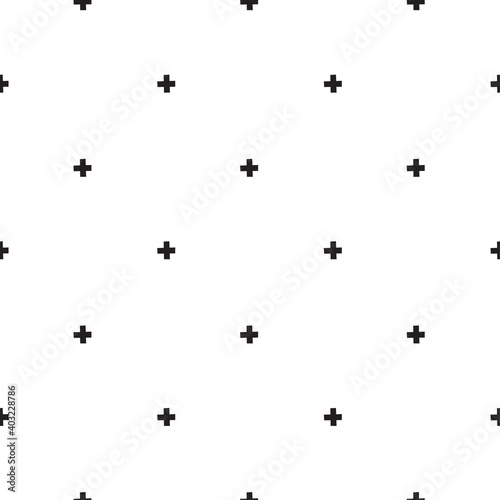 Minimal vector seamless pattern in scandinavian style black crosses isolated on white background. Hand drawn cartoon illustration for posters  prints  nordic cards  fabric  children books