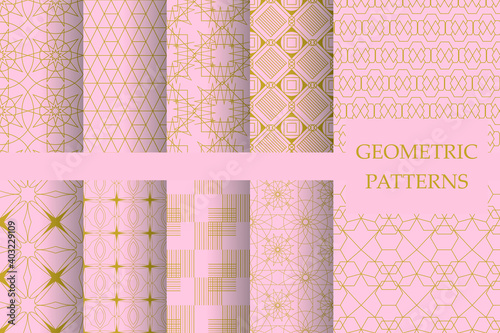 Collection of luxury seamless pastel geometric decorative wallpaper. Set of luxury seamless art patterns with geometric rich designs. Vector illustration