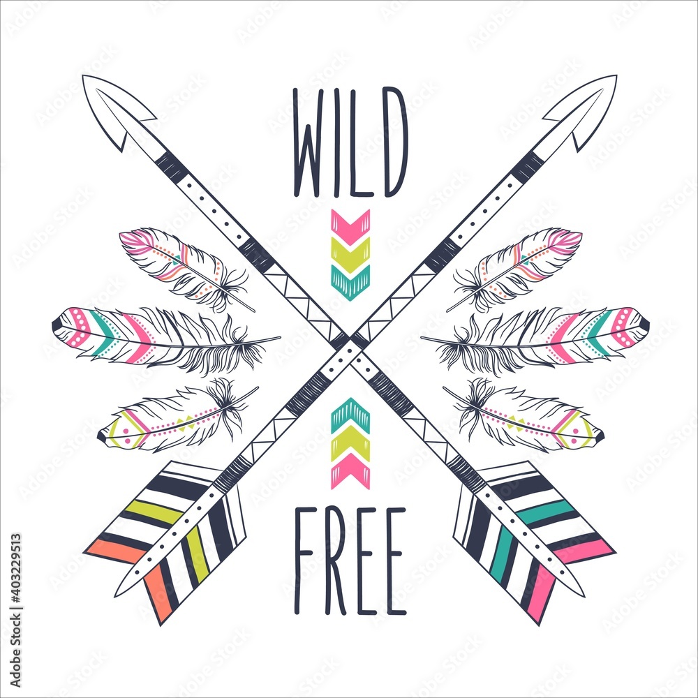 Vector illustration in vintage boho style with tribal ethnic crossed ...