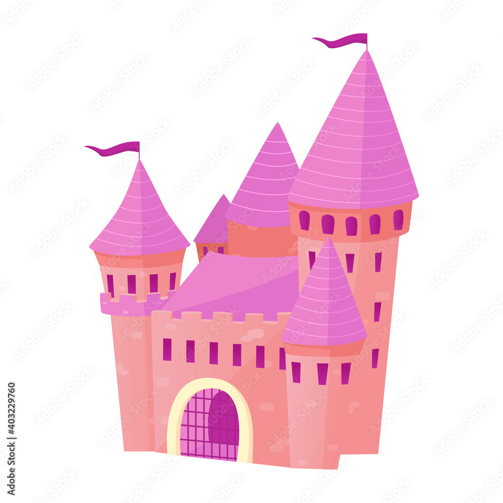 Fabulous pink castle for the princess. The castle in which the fairy-tale character lives. Vector illustration