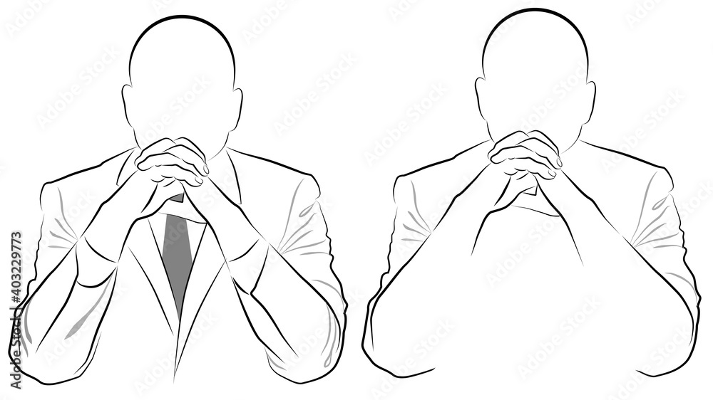 Silhouette of a man in a jacket sitting with folded hands Silhouette of a man in a jacket sitting with folded hands