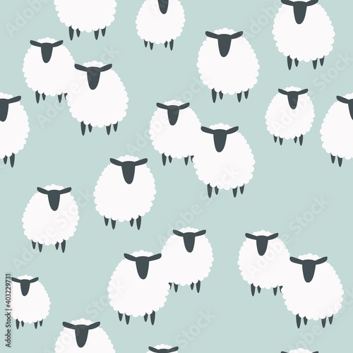 Sheeps, hand drawn backdrop. Colorful seamless pattern with animals. Decorative cute wallpaper, good for printing. Overlapping background vector