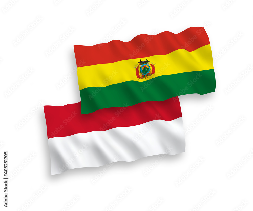 Flags of Indonesia and Bolivia on a white background Flags of Indonesia and Bolivia on a white background