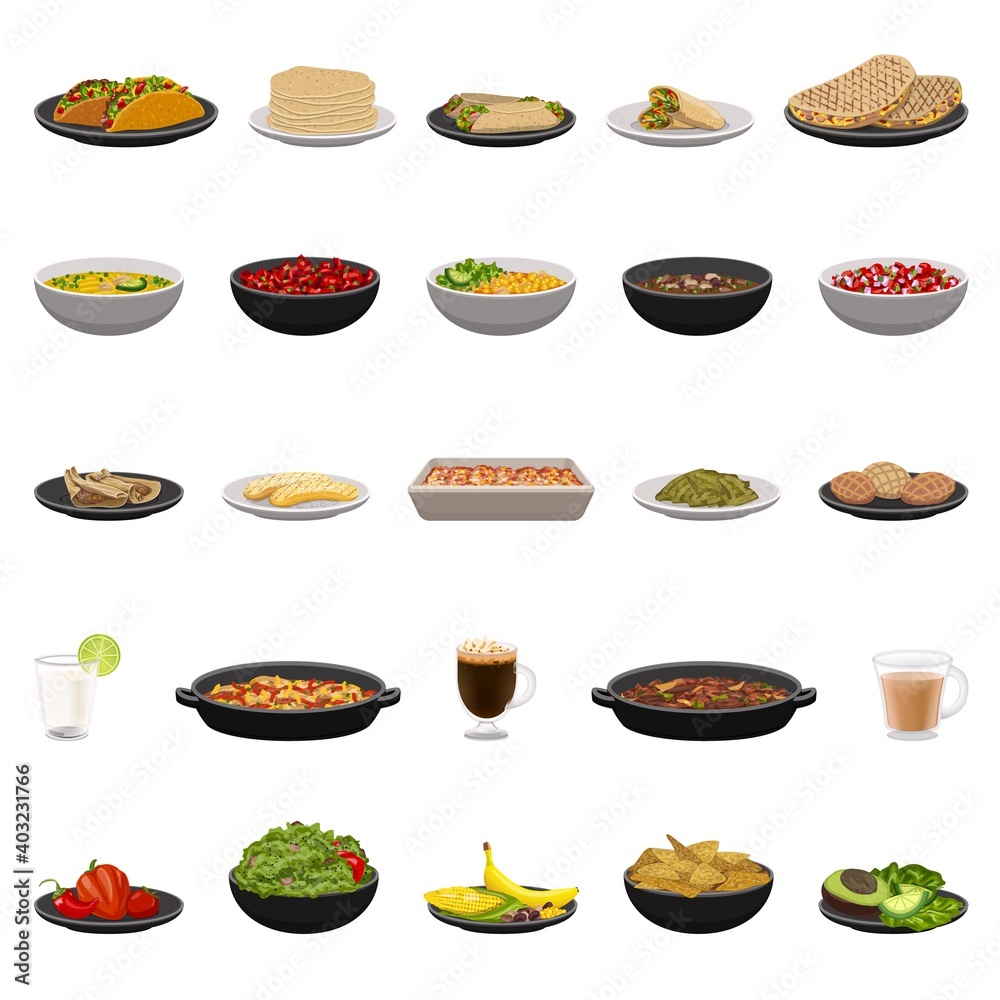 Mexican food icons set. Cartoon set of mexican food vector icons for web design Mexican food icons set. Cartoon set of mexican food vector icons for web design