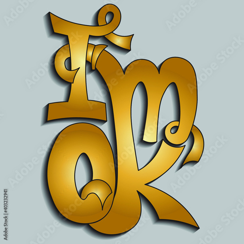 I'm OK. vector lettering with unique golden beautiful letters with gradient, curls and shadow. Isolated image for printing on t-shirts, banners, stickers