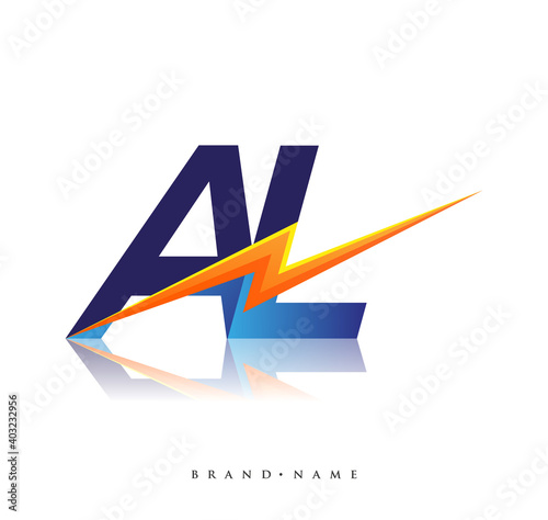 Letter AL logo with Lightning icon, letter combination Power Energy Logo design for Creative Power ideas, web, business and company.