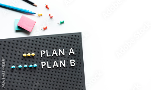 Plan and direction concepts with text on desk table.Business management.