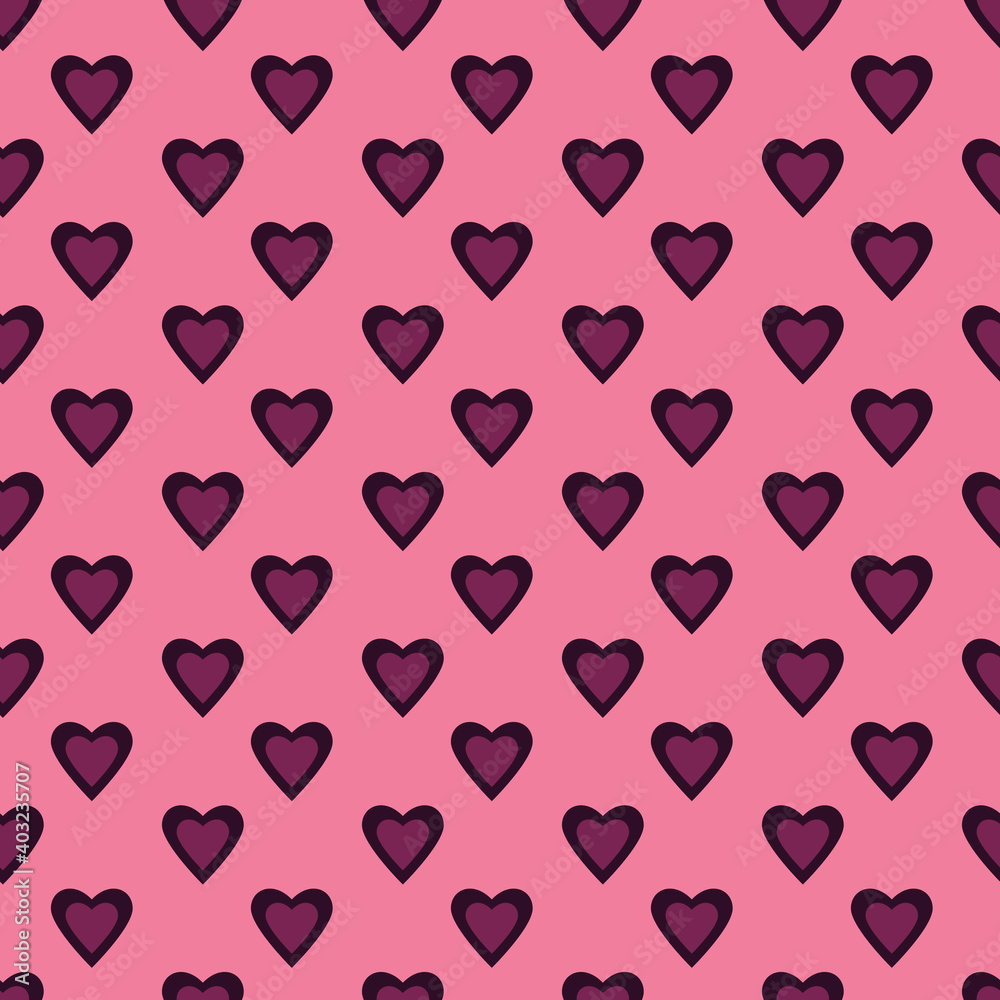 Purple Hearts shapes seamless pattern on Pink background Purple Hearts shapes seamless pattern on Pink background