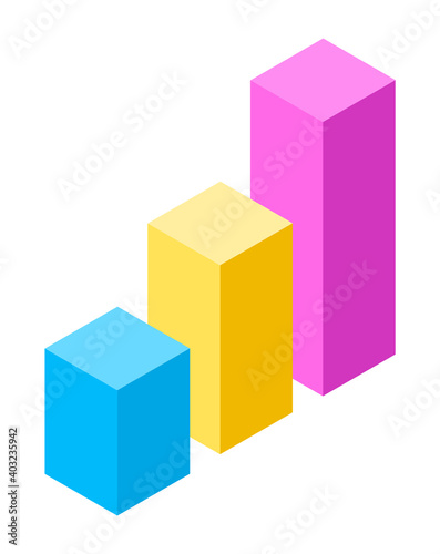 3d growing graphic. Isometric infographics. Financial strategy. Visual presentation. Analysis info business statistic. Digital marketing. Visualization of chart with different sizes columns flat style