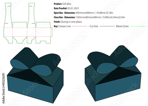 Gift box packaging design template snap lock bottom gluing die cut - vector photo
