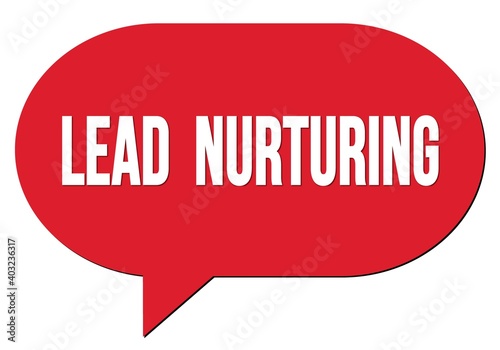 LEAD NURTURING text written in a red speech bubble