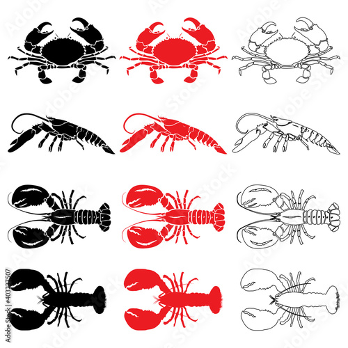 Seafood banner set. Hand drawn lobster. Vector restaurant menu