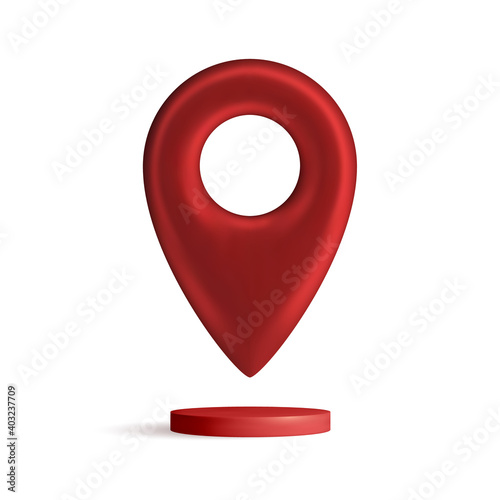 Red map pointer isolated on white background. Find address, location icon concept. GPS 3d Pointer. Vector 3d illustration.