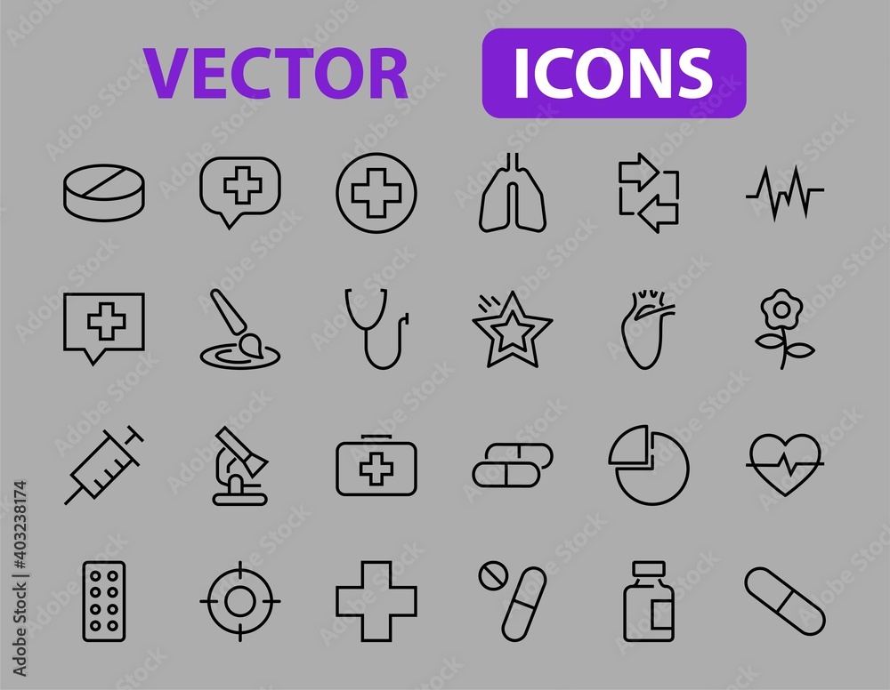 A simple set of medicine ICONS, contains medicine icons, pills, related vector line icons. thin lines, pain, syringe, lungs, microscope, cardiogram, virus and much more. Editable stroke. A simple set of medicine ICONS, contains medicine icons, pills, related vector line icons. thin lines, pain, syringe, lungs, microscope, cardiogram, virus and much more. Editable stroke.