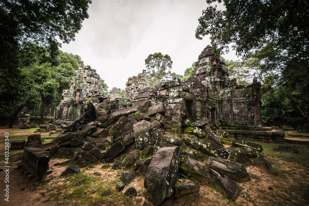 The ancient stone castle, the unfinished Tasom temple in Angkor Wat, Cambodia