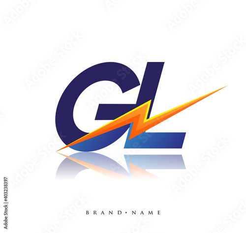 Letter GL logo with Lightning icon, letter combination Power Energy Logo design for Creative Power ideas, web, business and company.