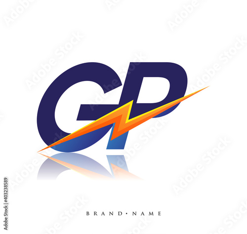 Letter GP logo with Lightning icon, letter combination Power Energy Logo design for Creative Power ideas, web, business and company.