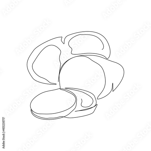 Continuous line drawing whole healthy organic potatoes for farm logo identity. One line art of fresh spud root vegetable concept for edible plant icon. Modern single line design vector illustration