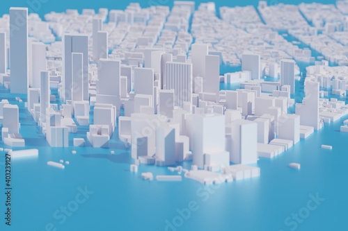 Aerial view-abstract futuristic mega city landscape and metropolis architecture building and skyscraper image 3D rendering illustration  isolated blue background concept of modern city and technology