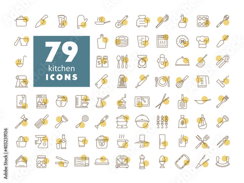 Cooking and kitchen vector icons set