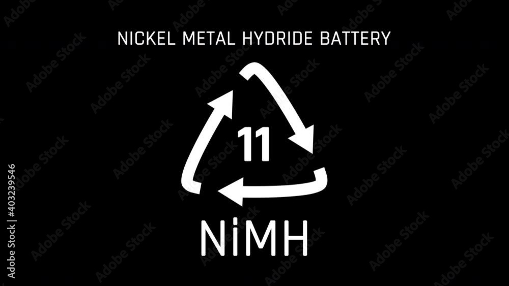 Nickel Metal Hydride Battery or NiMH or Number 11 Recycle Symbol Animation Seamless Loop