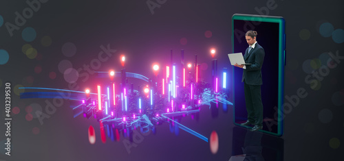 Buisnessman use computer laptop,Isometric town,smart city building 3d skyscrapers,red pin on smartphone,gps intelligent tracking system technology satellite,augmented reality,3d render illustration