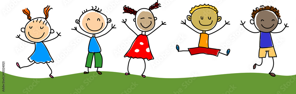 Stick Figure Happy Kids Vector Illustration Stick Figure Happy Kids Vector Illustration