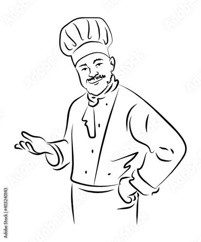 Line drawing vector illustration of chef showing nice symbol
