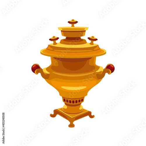 Russian samovar. Traditional tea ceremony. Maslenica festival. Russian culture. Isolated vector illustration. Symbol of Old Russia.