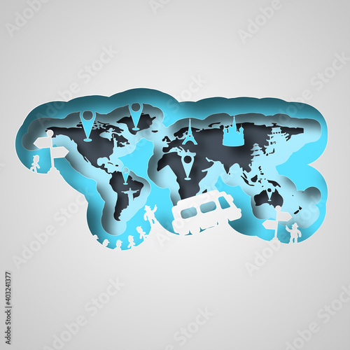 Vector travel in paper art style