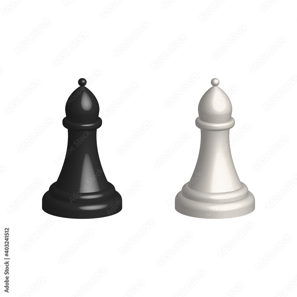 Chess piece 3D realistic icon. Smart board game elements. Chess bishop black and white silhouettes vector illustration isolated on white. Chess piece 3D realistic icon. Smart board game elements. Chess bishop black and white silhouettes vector illustration isolated on white.