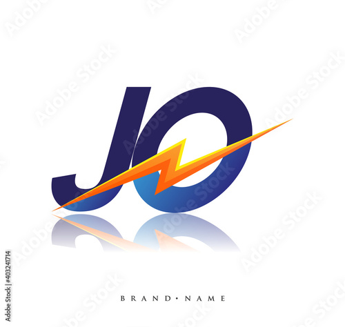 Letter JO logo with Lightning icon, letter combination Power Energy Logo design for Creative Power ideas, web, business and company.