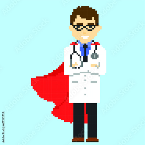 Doctor superhero vector illustration in pixel art