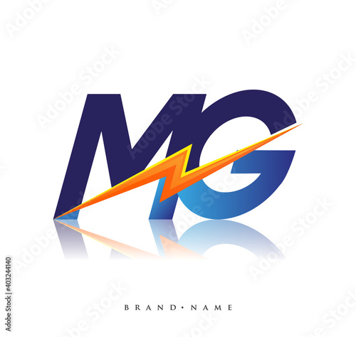 Letter MG logo with Lightning icon, letter combination Power Energy Logo design for Creative Power ideas, web, business and company.