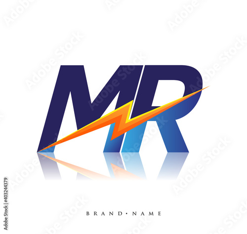 Letter MR logo with Lightning icon, letter combination Power Energy Logo design for Creative Power ideas, web, business and company.