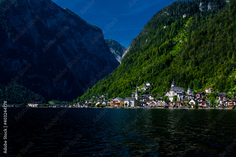 Picturesque Lakeside Town Hallstatt At Lake Hallstaetter See In Austria