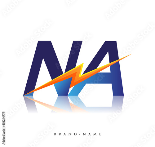 Letter NA logo with Lightning icon, letter combination Power Energy Logo design for Creative Power ideas, web, business and company.