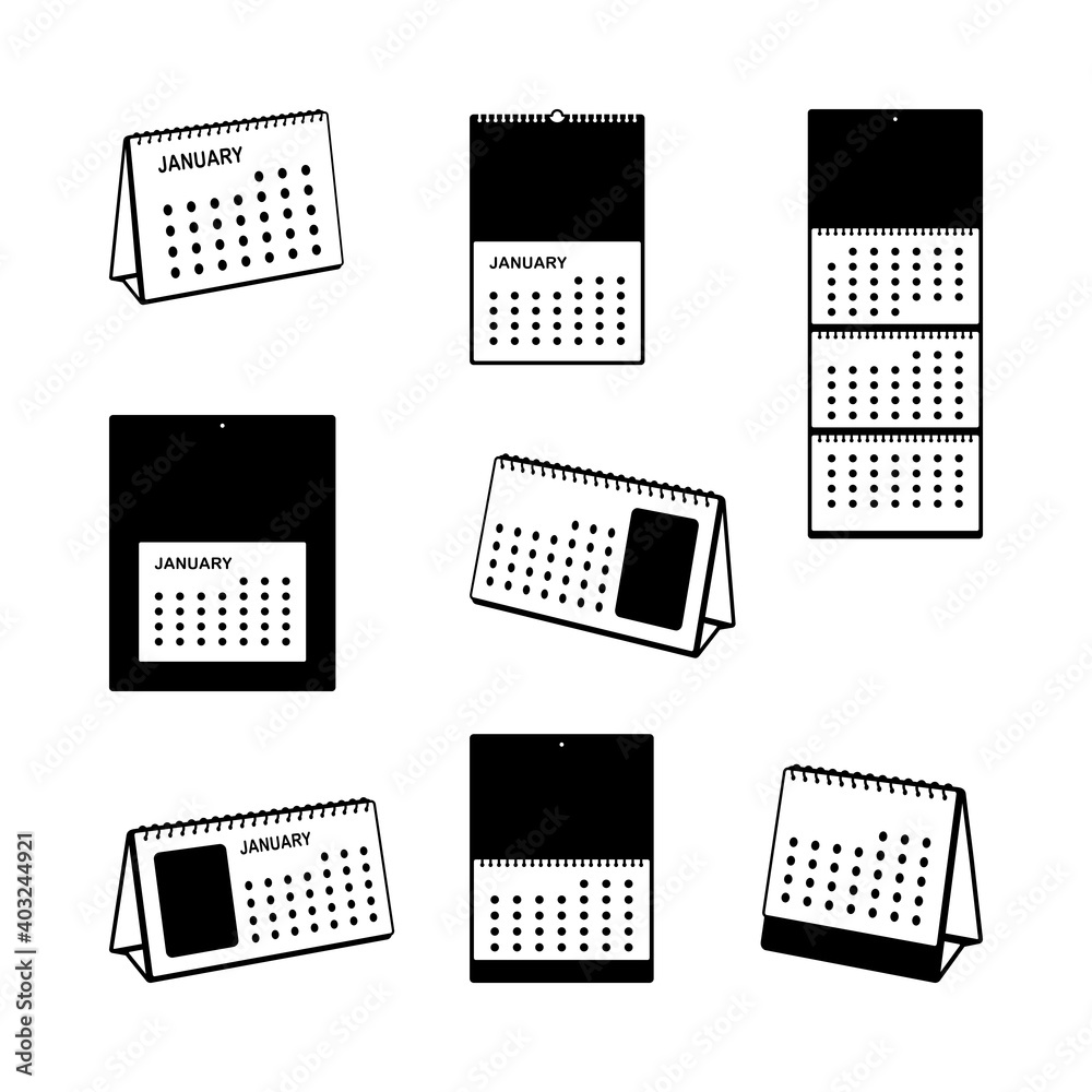 Plakat isometric table and wall calendar outline icon set the year