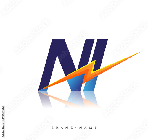Letter NI logo with Lightning icon, letter combination Power Energy Logo design for Creative Power ideas, web, business and company.