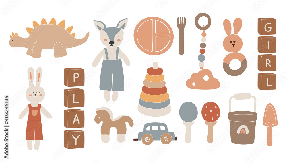 Baby boho toys, abstract boho toys, cute minimal plaything for children