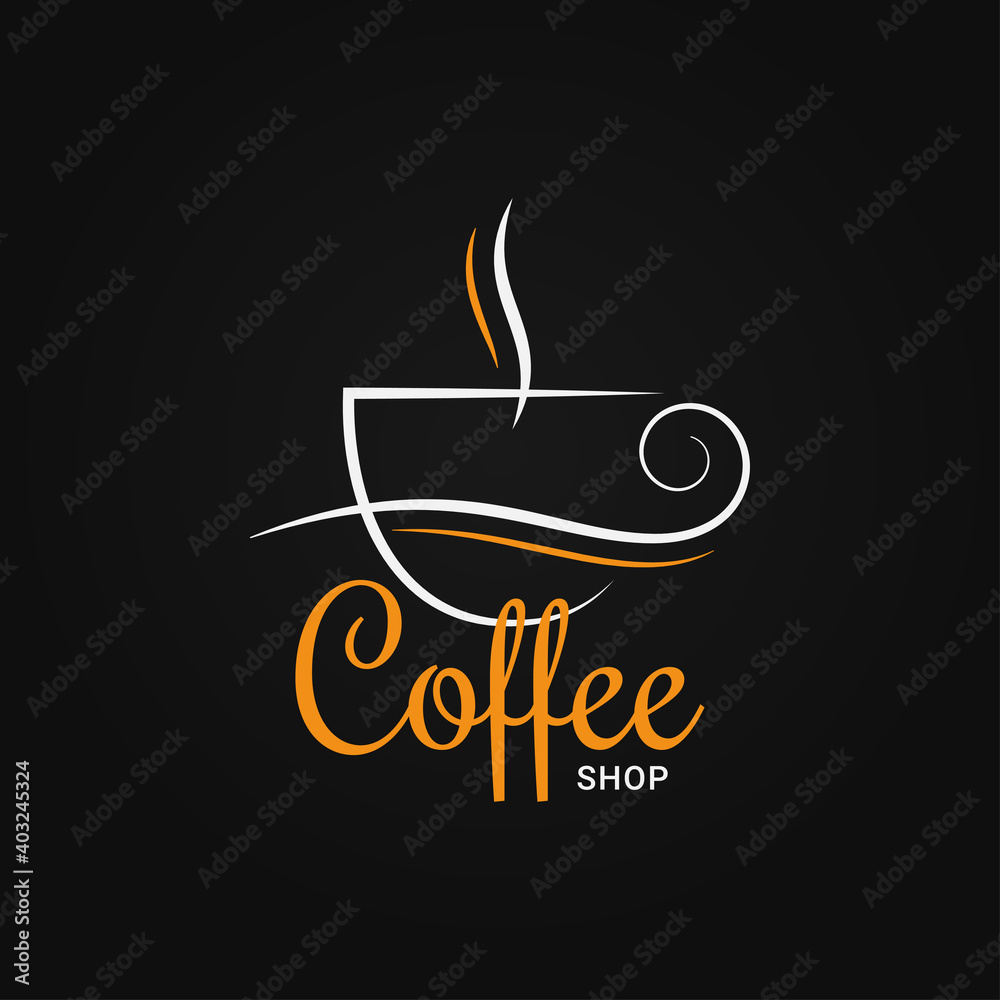 Coffee cup logo on black design background - obrazy, fototapety, plakaty 