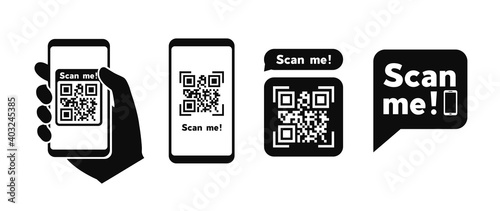 Scan QR code flat icon with phone. Barcode. Vector illustration. photo