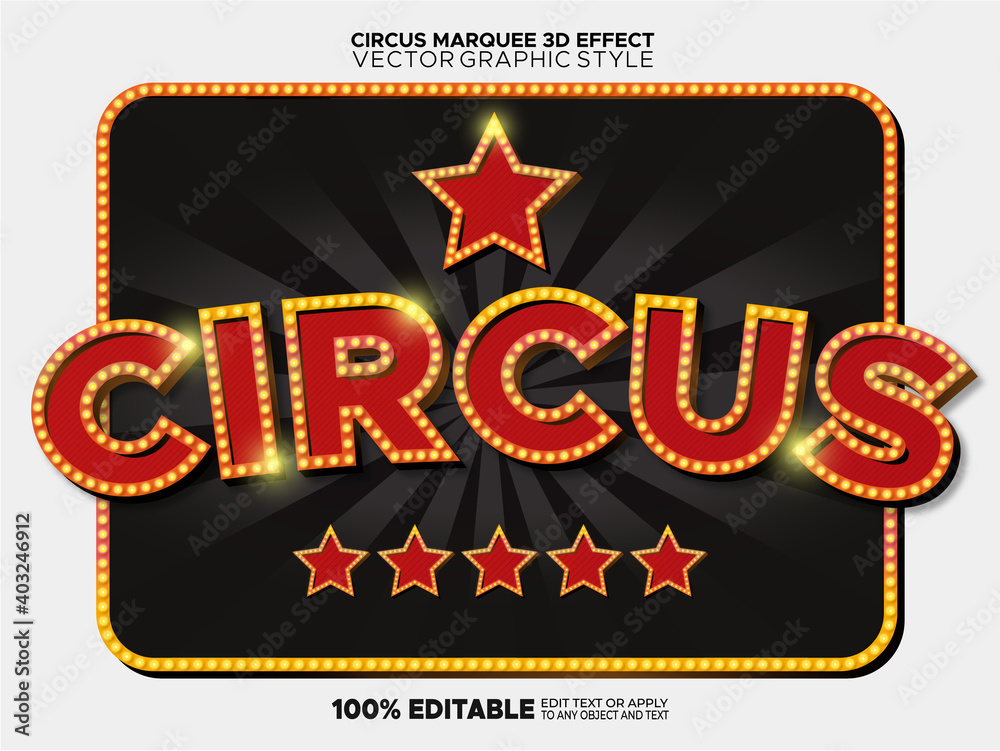 Circus 3d vector graphic syle marquee bulb lights text - graphic style ...