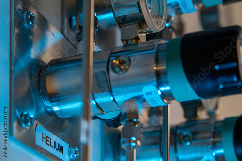 Oxygen helium nitrogen argon pipes in a research labaoratory photo