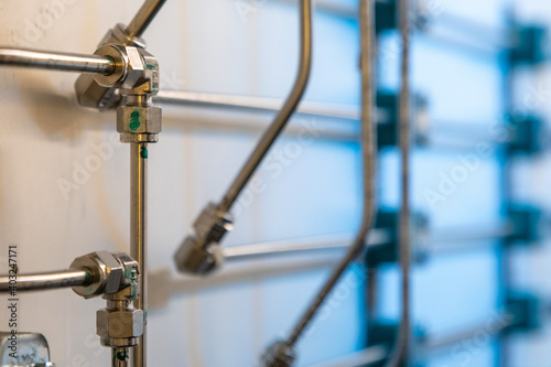 Oxygen helium nitrogen argon pipes in a research labaoratory